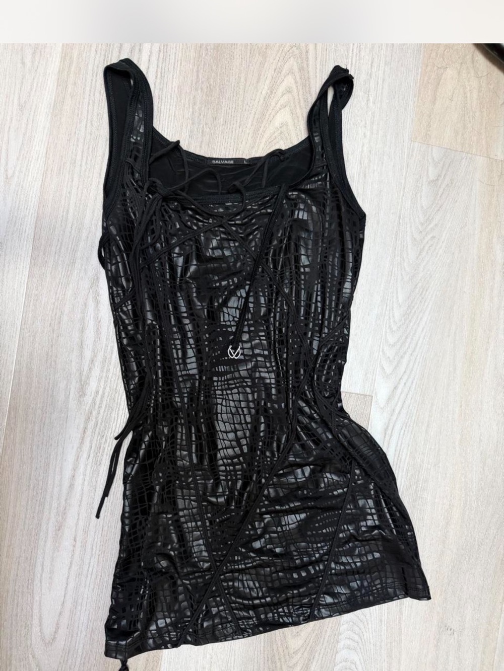 Salvage Black Mesh Overlay Mini Dress
